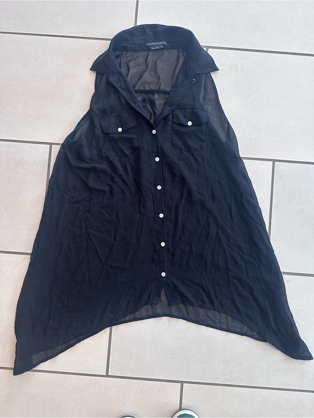 BCBGMaxAzria Black Sheer Sleeveless Button-Front Tunic
